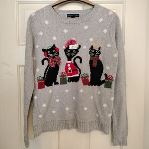 Karen Scott Women's Sweater Cats Graphic Knit Holiday Gray Size S